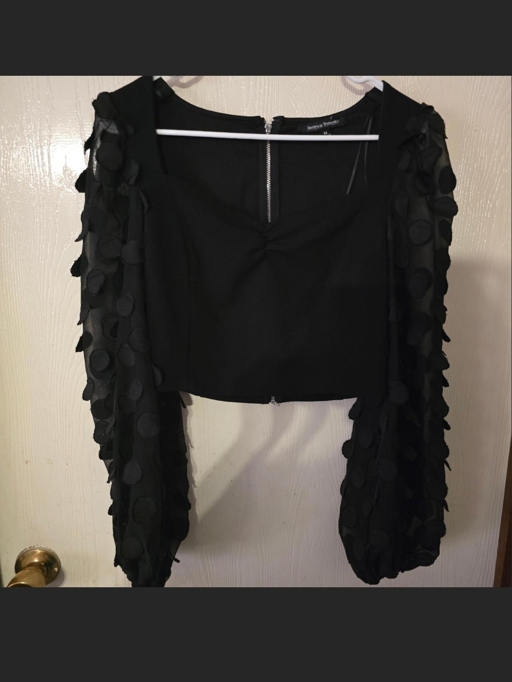 Jealous Tomato Black Puff-Sleeve Cropped Top